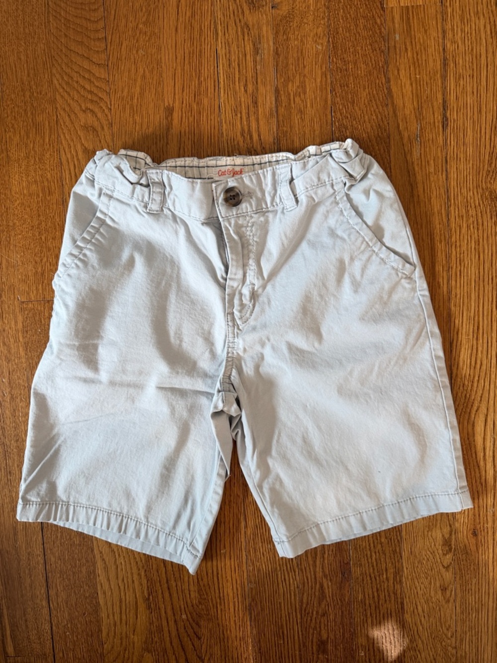 Cat & Jack Boys Light Gray Flat Front Shorts with adjustable waistband